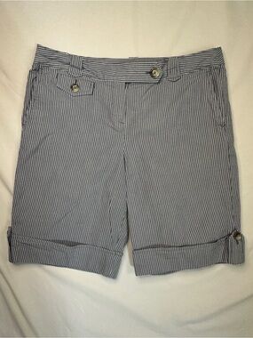 Ann Taylor Navy and White Pinstripe Bermuda Shorts